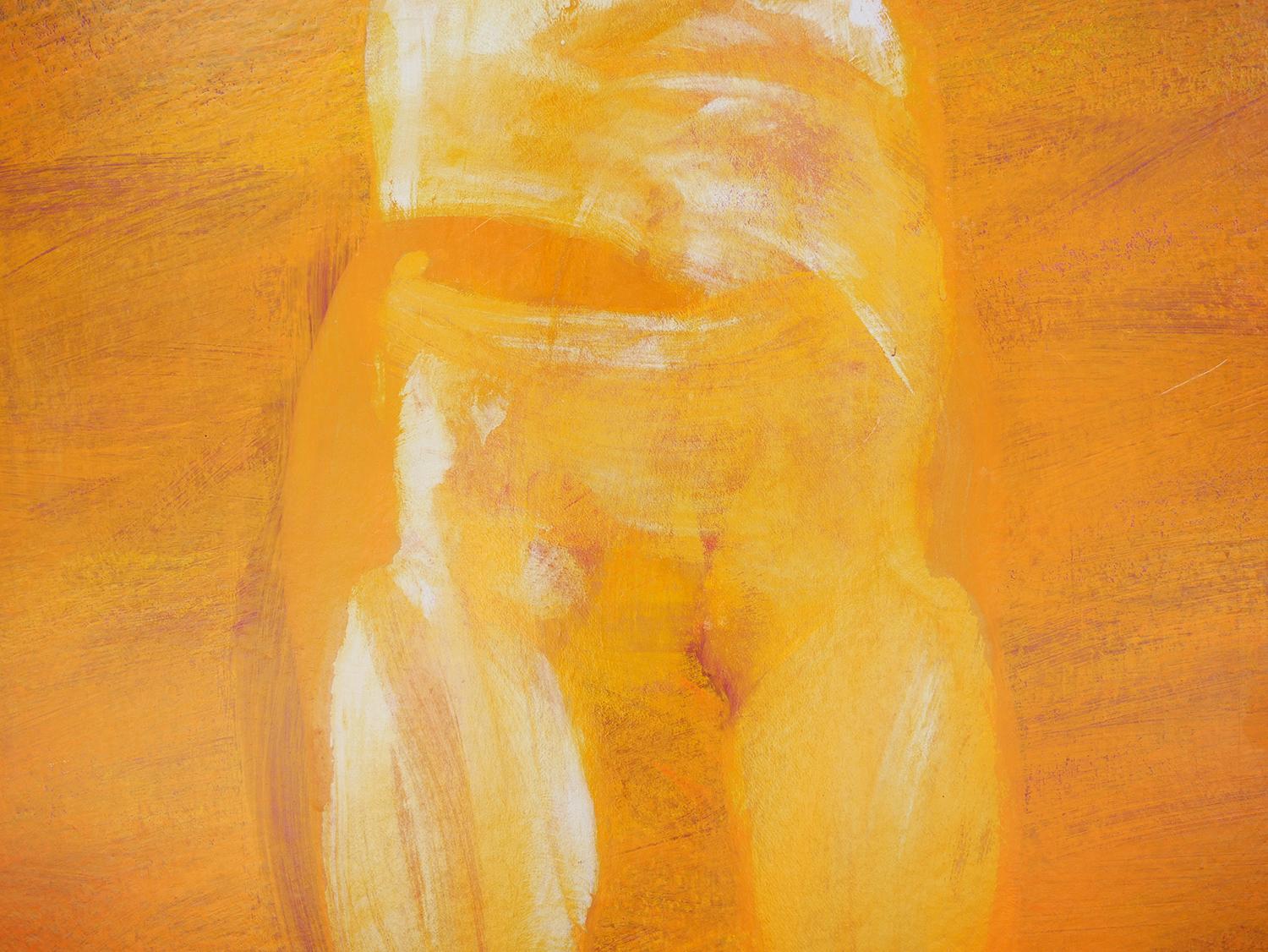 Contemporary Orange-Toned Abstract Figurative Female Nude Portrait Painting For Sale 4