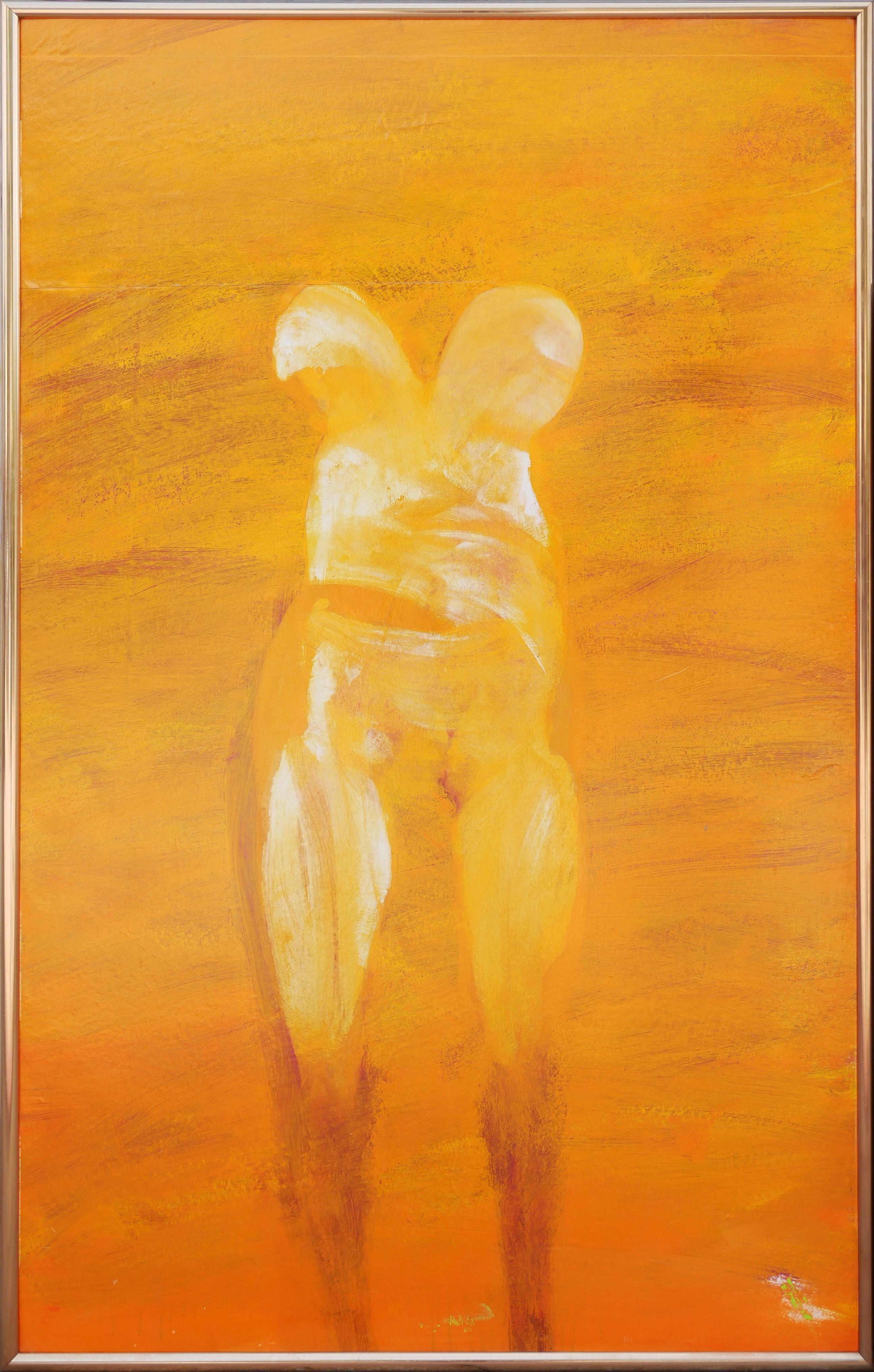 Michael Stack Figurative Painting - Contemporary Orange-Toned Abstract Figurative Female Nude Portrait Painting
