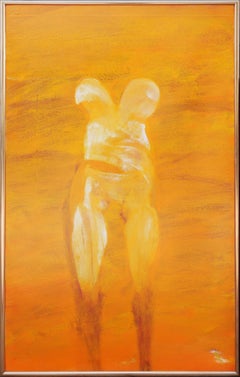 Contemporary Orange-Toned Abstract Figurative Female Nude Portrait Painting