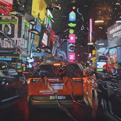 Cacophany - cityscape neon vibrant realism oil painting contemporary art