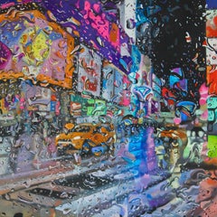 Chaotic Beauty - America hyperrealism lights Cityscape oil painting modern art 