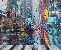 City Bike- America hyperrealism lights Cityscape painting modern art 