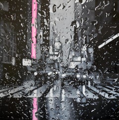Peinture à l'huile « Cosmopolitan Lights », paysage urbain pluvieux de New York, art réaliste contemporain
