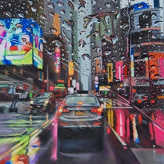 Reflections in Technicolour - hyperrealism street Cityscape oil painting modern 