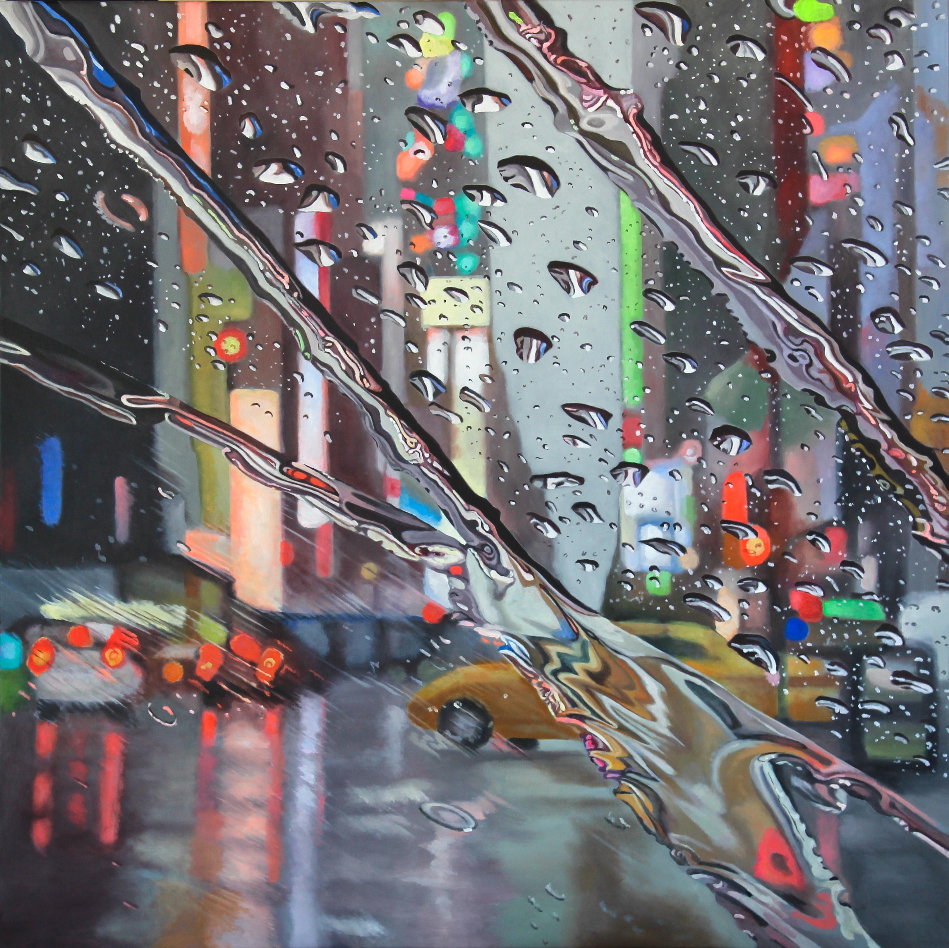 Michael Steinbrick Landscape Painting - Slick City - Original New York cityscape realism modern urban car oil painting