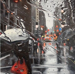 The Red Bag NYC -original cityscape oil painting modern contemporary art