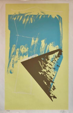 Vintage 1980s Abstract Expressionism Color Field Silkscreen Serigraph Print Pale Yellow