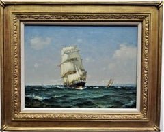 “Ship at Full Sail”, post-impressionist seascape of Clipper ship, oil on canvas