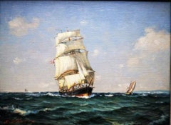 “Ship at Full Sail”, post-impressionist seascape of Clipper ship, oil on canvas