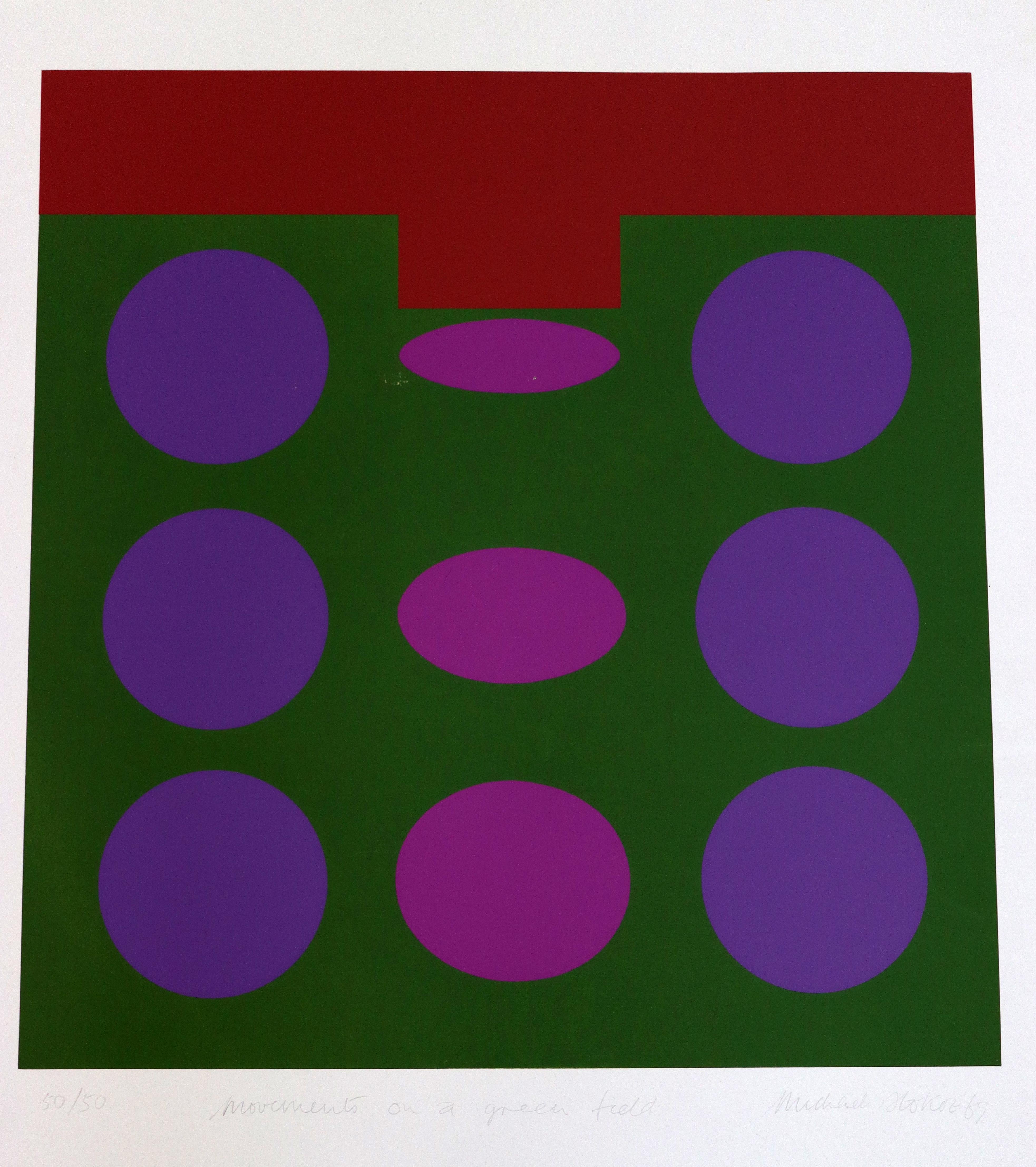 For your consideration is stunning serigraph with abstract purple circles, Untitled 1969, signed by 