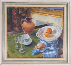 Michael Stone - Olio del XX secolo incorniciato, brocca e arance