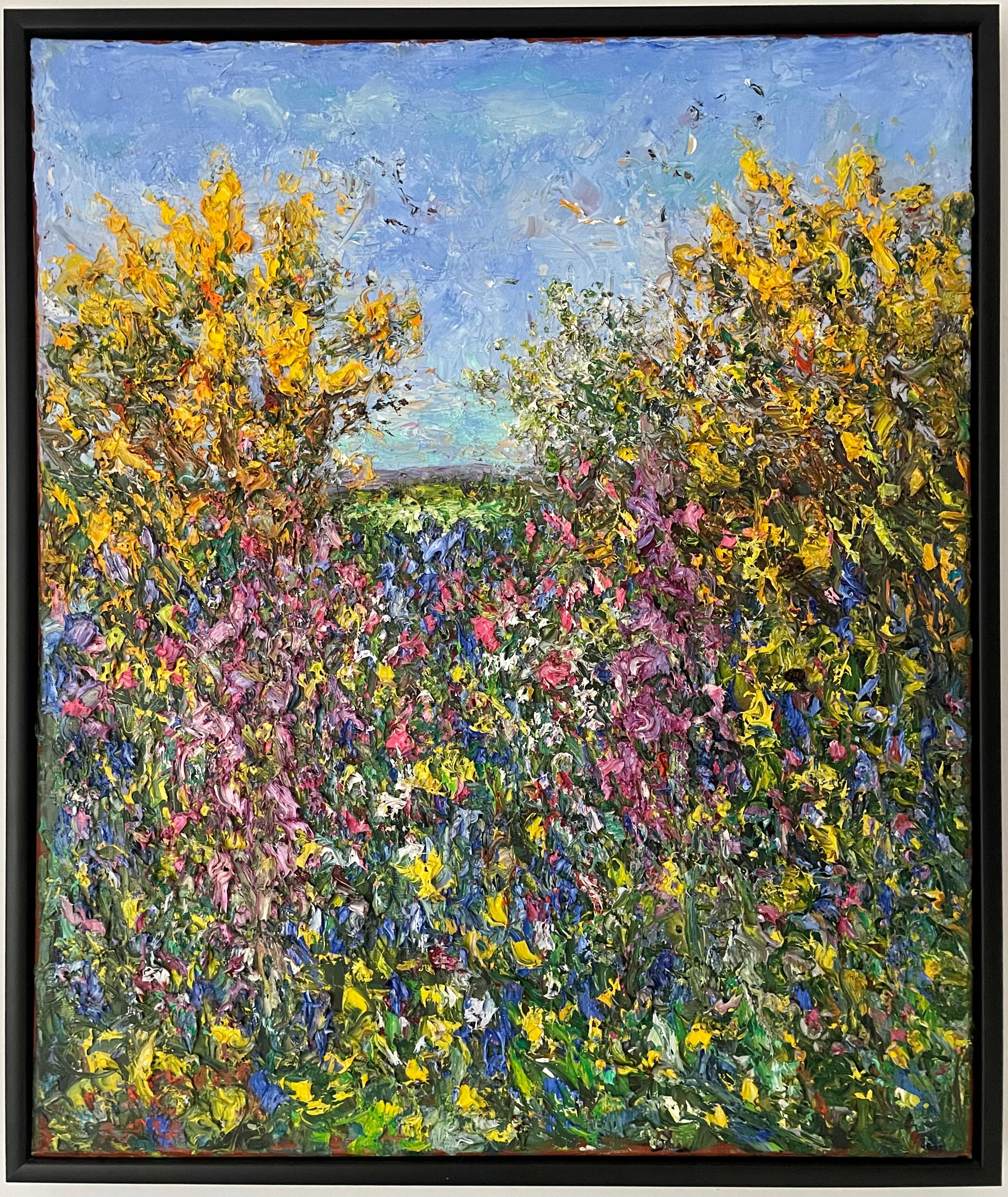 Landscape Painting Michael Strang - Haie de Cornish, fin du printemps.  Peinture à l'huile - paysage contemporain