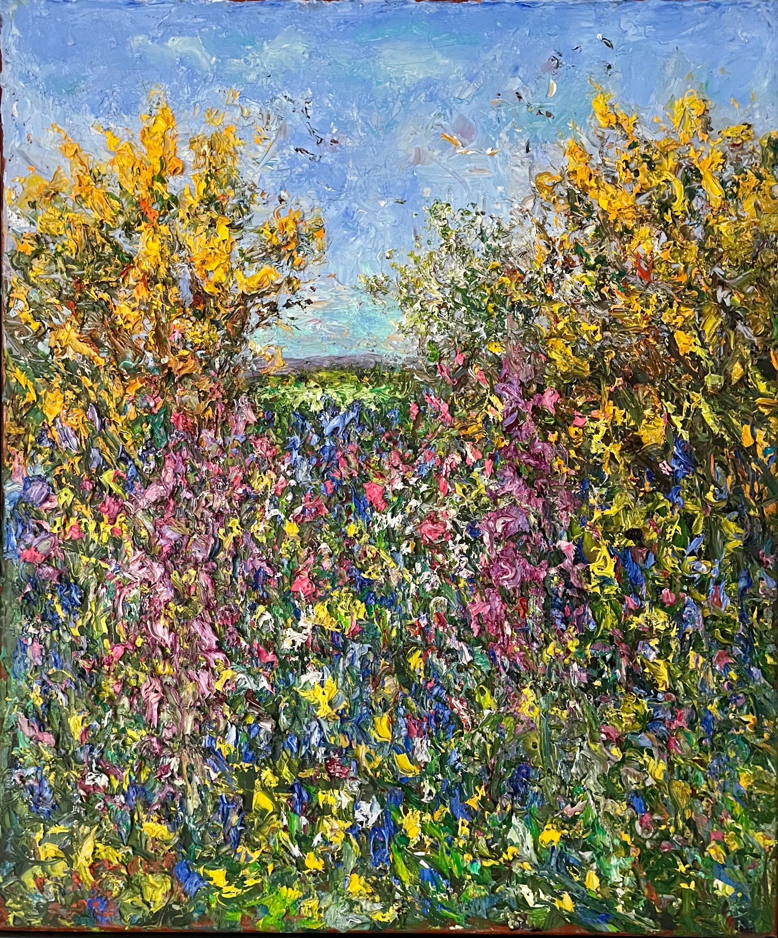 Haie de Cornish, fin du printemps.  Peinture à l'huile - paysage contemporain - Impressionnisme Painting par Michael Strang