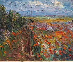 Original impressionist impasto English 20thC oil painting Cornish Wildflowers