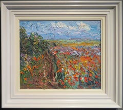 Pintura al óleo original del siglo XX, de estilo English Impressionist con técnica de impasto, titulada «Flores silvestres de Cornualles»