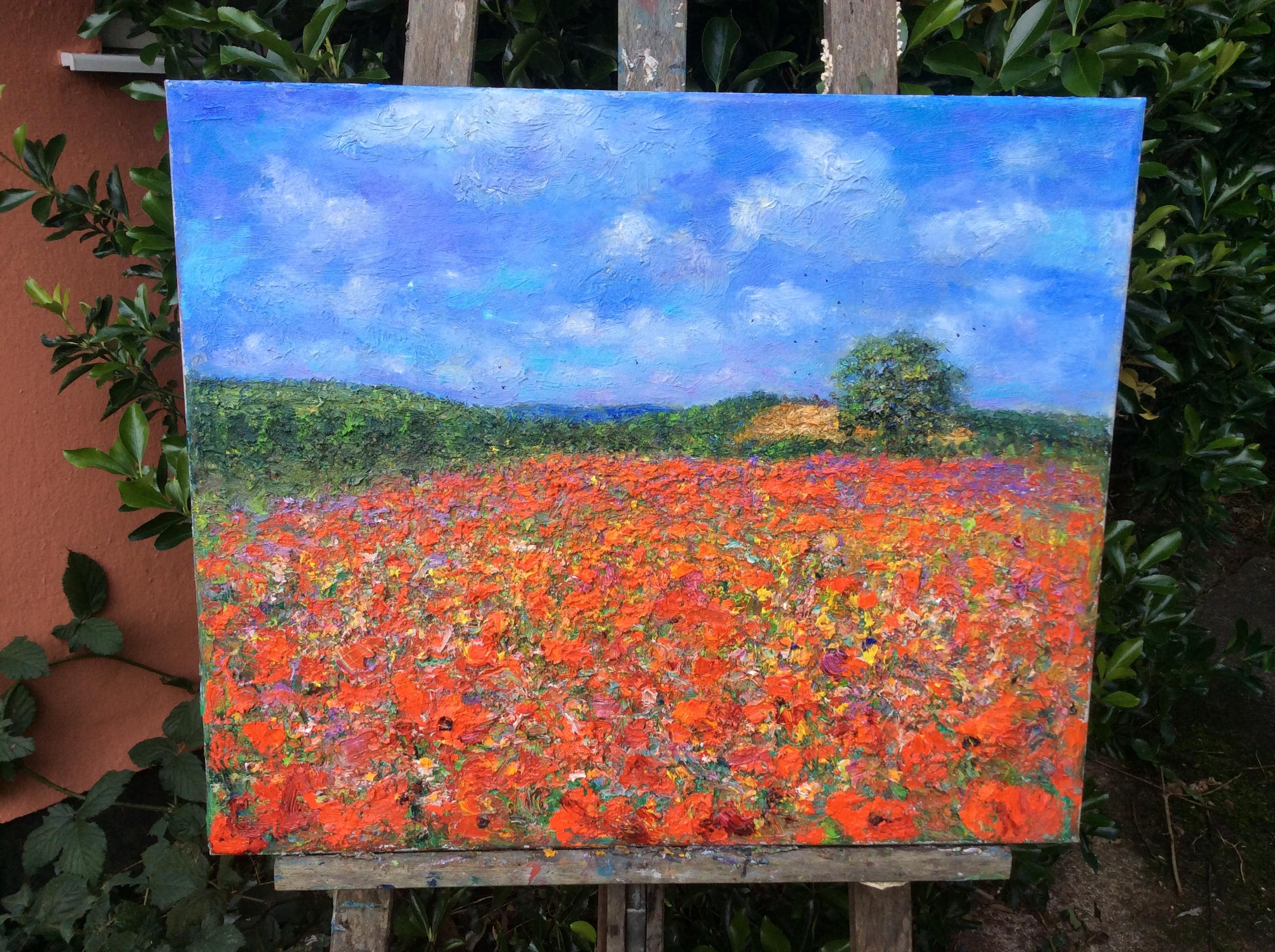 Poppy Field, English Landscape Oil painting - Painting by Michael Strang