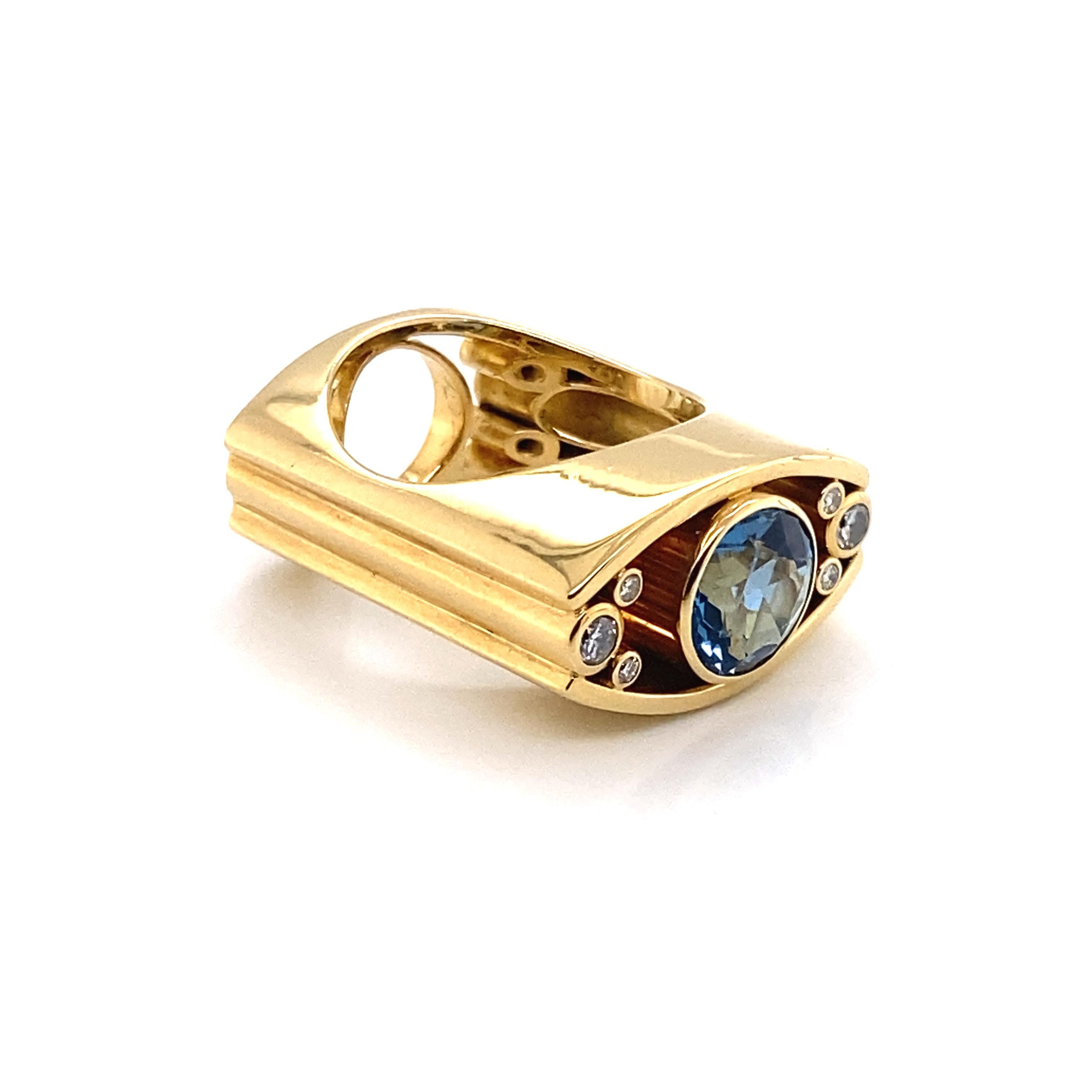 Michael Sugarman Aquamarin-Ring mit Aquamarin von Michael (Rundschliff)