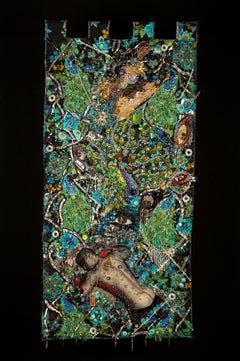 Textile painting: "Guardian in the Garden of Delight"