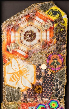 Textile painting: "Sweet healing found / within the hive"