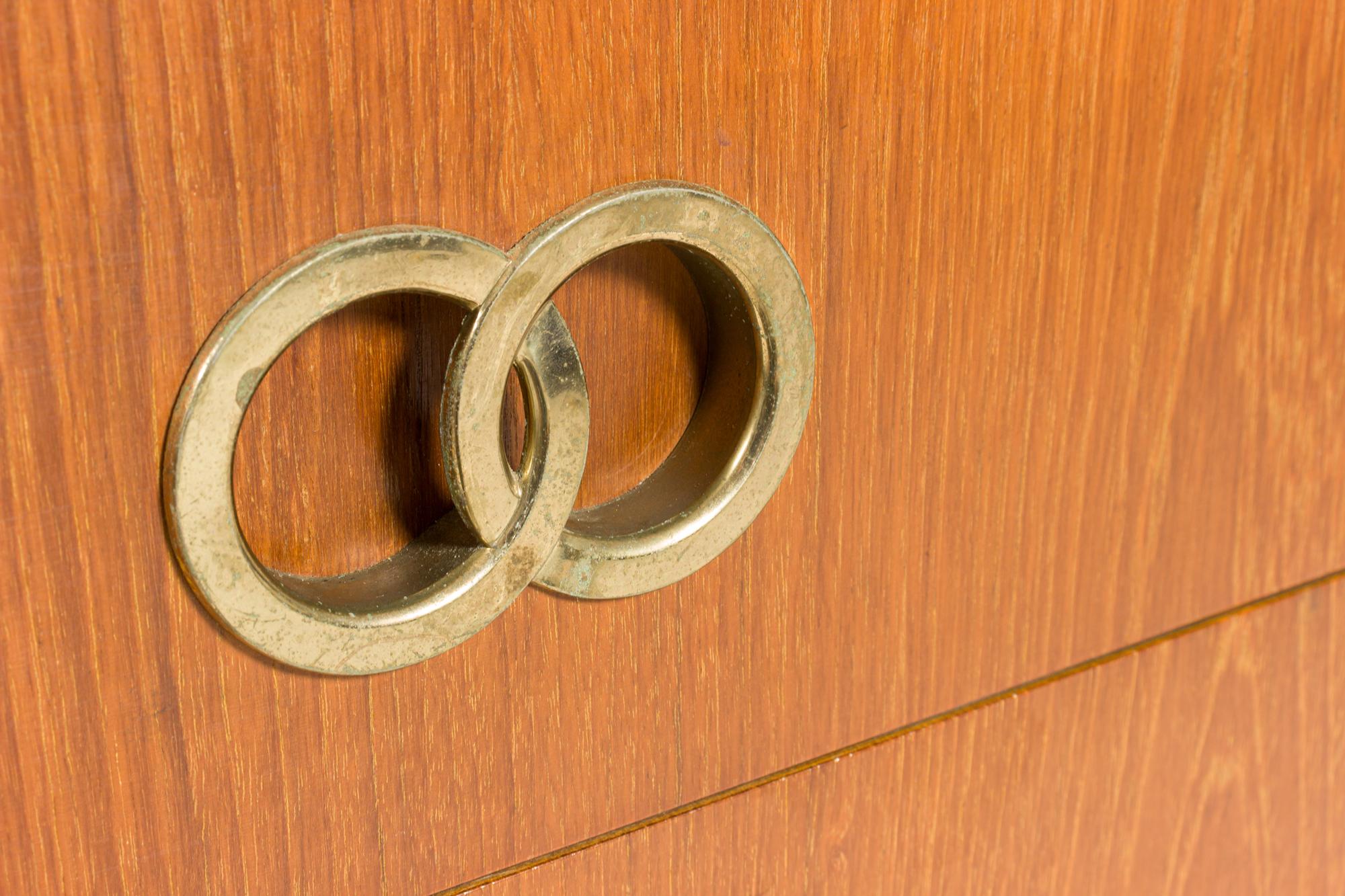 Michael Taylor 8-Drawer Walnut and Interlocking Brass Ring Pull Low Chest For Sale 4
