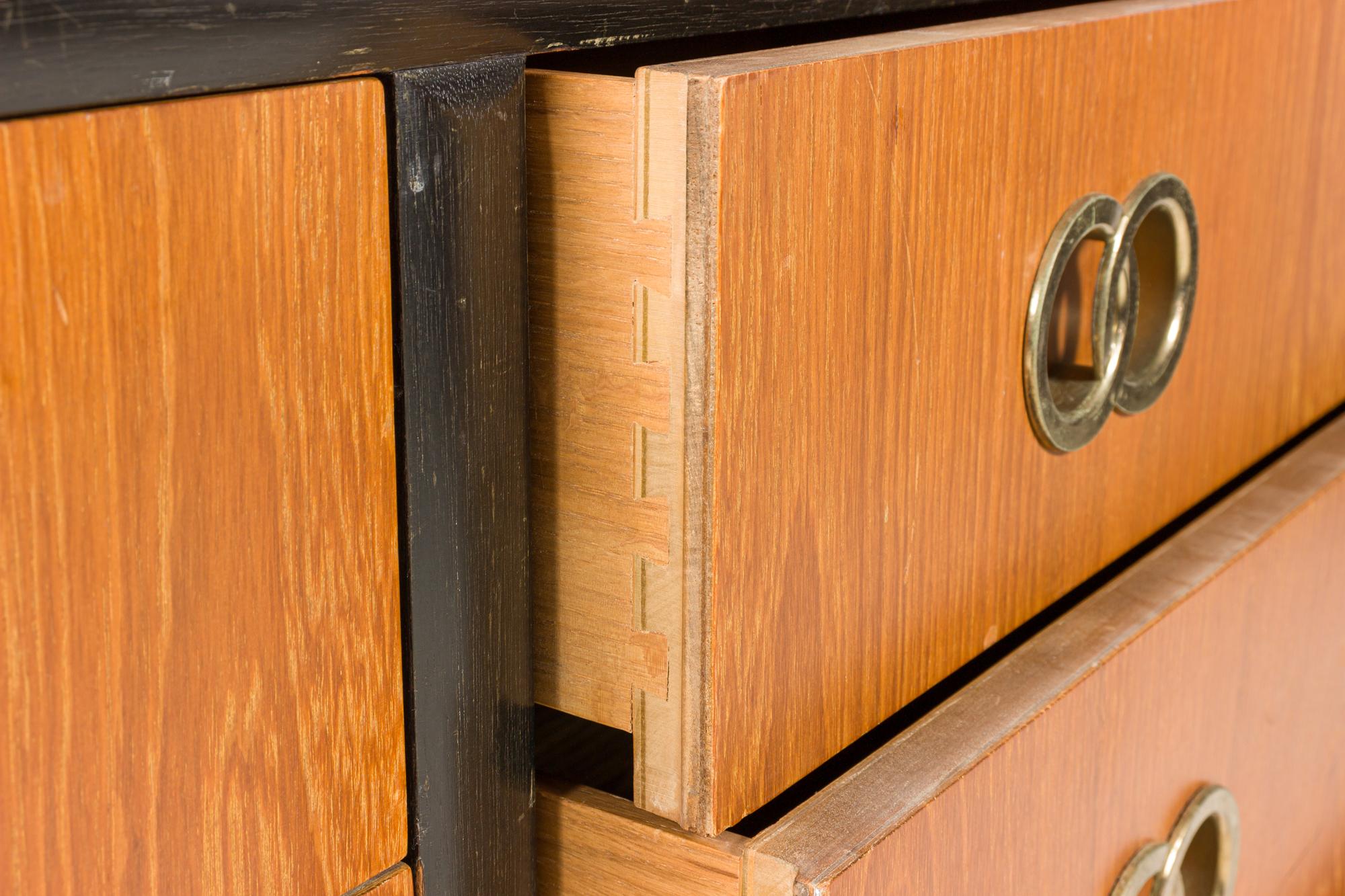 Michael Taylor 8-Drawer Walnut and Interlocking Brass Ring Pull Low Chest For Sale 5