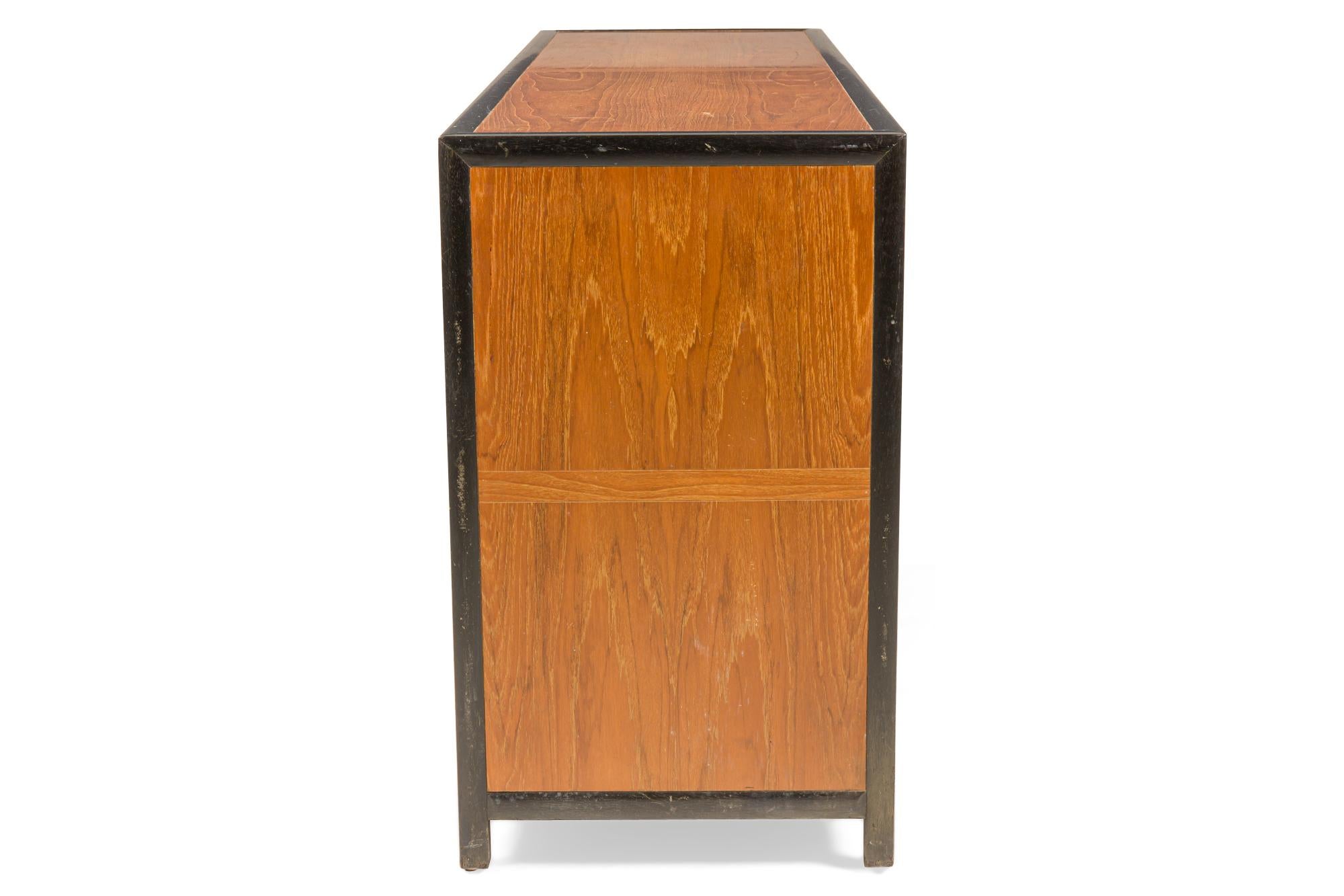 Mid-Century Modern Michael Taylor 8-Drawer Walnut and Interlocking Brass Ring Pull Low Chest For Sale