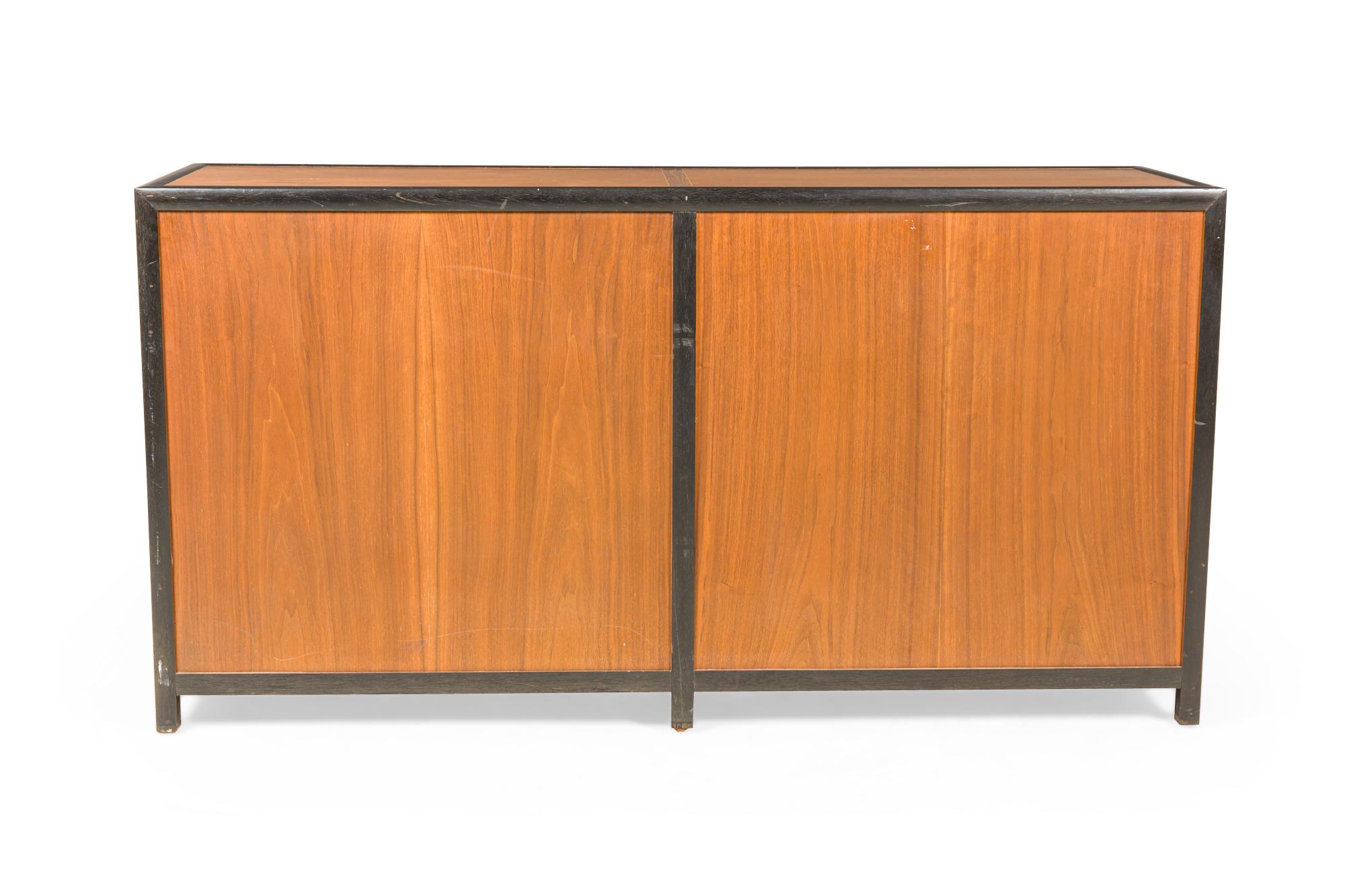 Michael Taylor 8-Drawer Walnut and Interlocking Brass Ring Pull Low Chest In Good Condition For Sale In Queens, NY