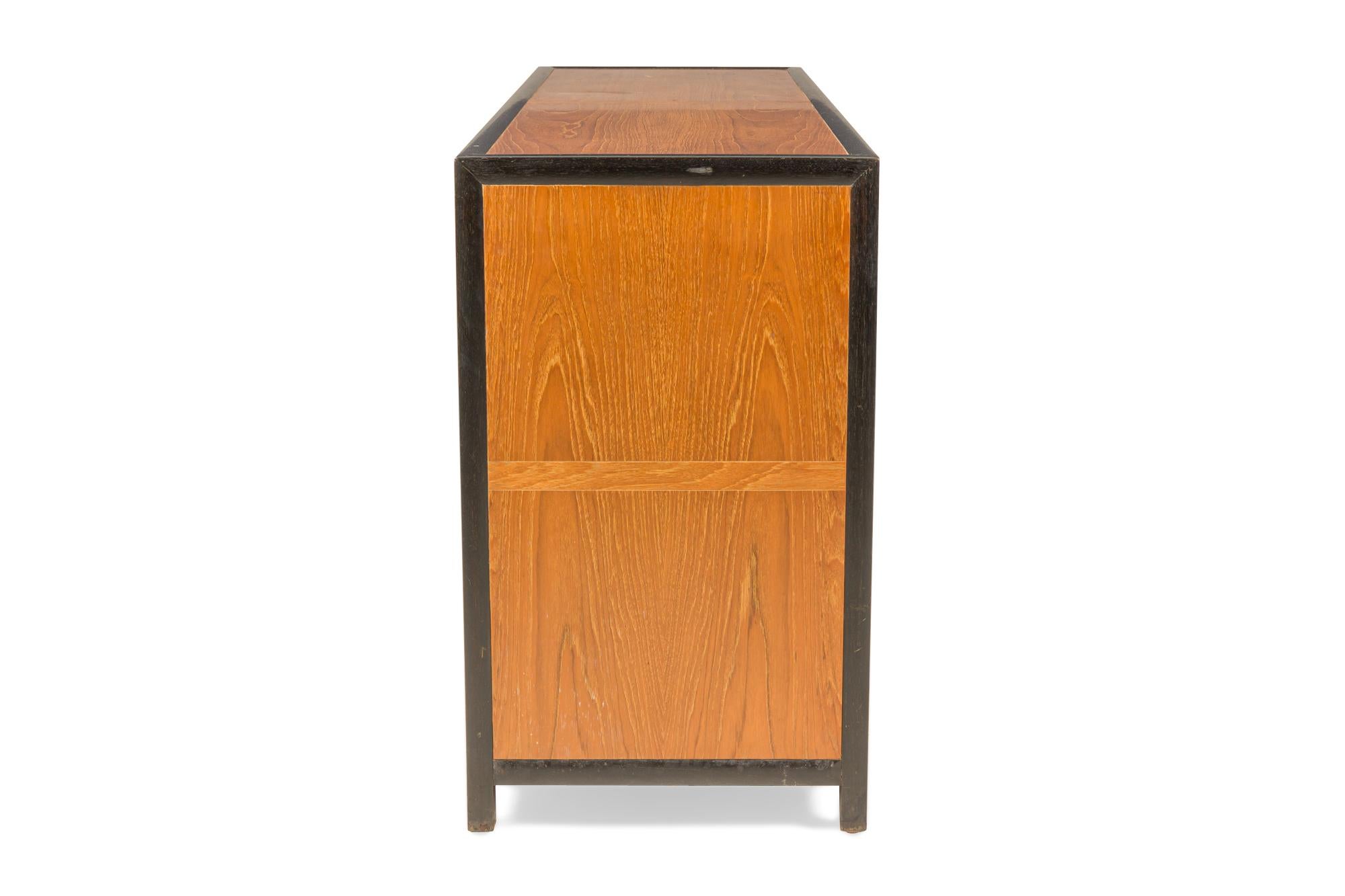 Michael Taylor 8-Drawer Walnut and Interlocking Brass Ring Pull Low Chest For Sale 1