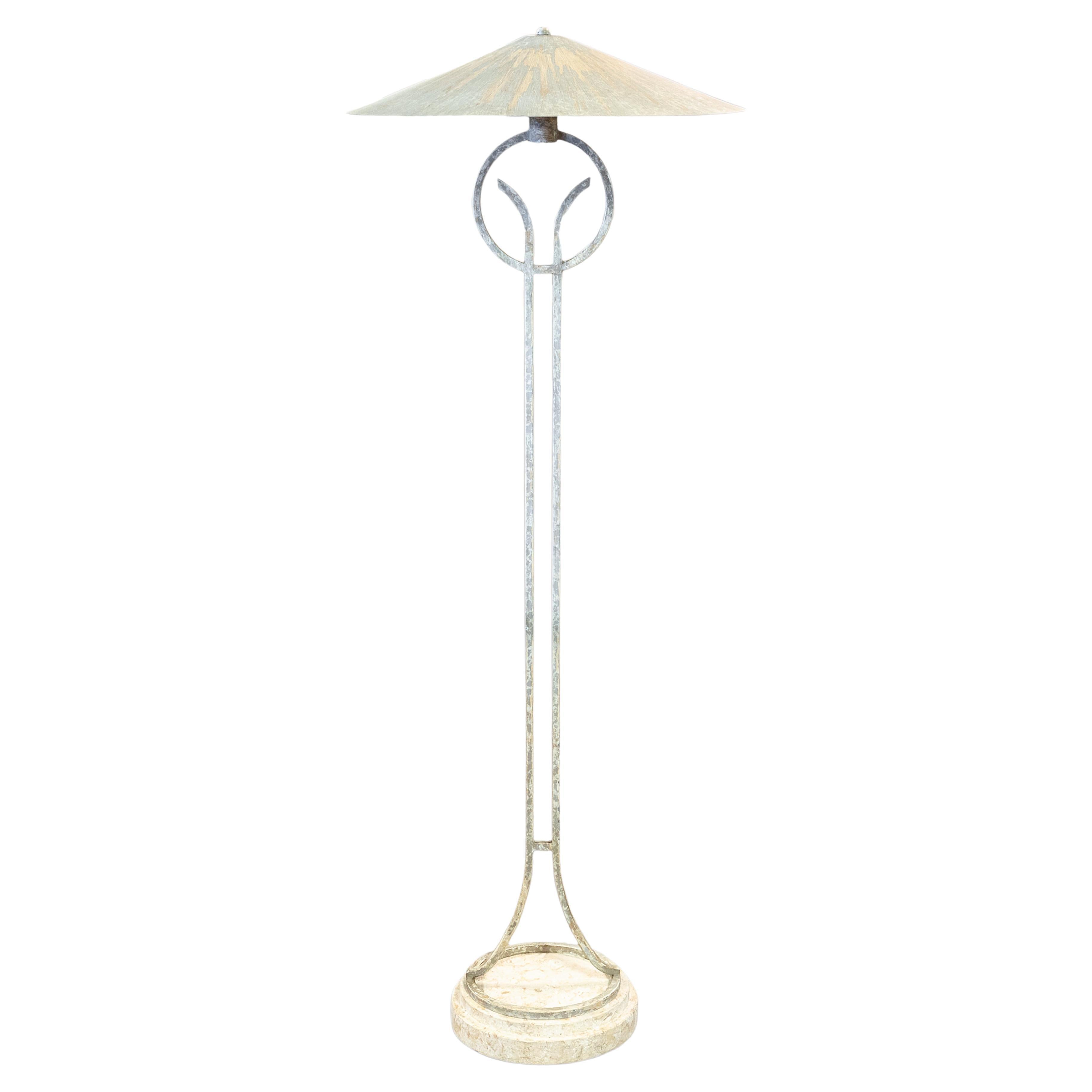 Michael Taylor Attributed Contemporary Modern Travertine and Metal Floor Lamp