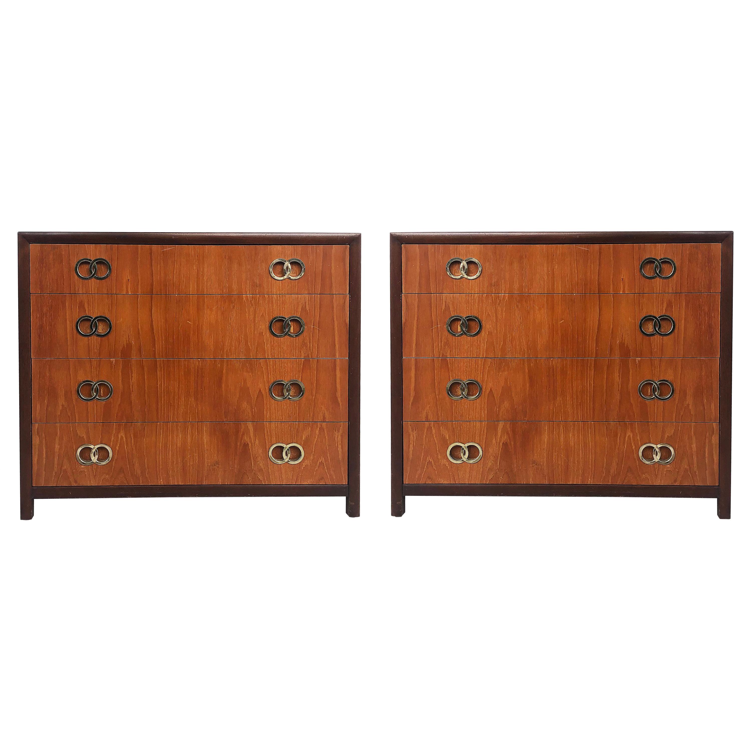 Michael Taylor Baker 4 Drawer Chests with Brass Ring Hardware, a Pair