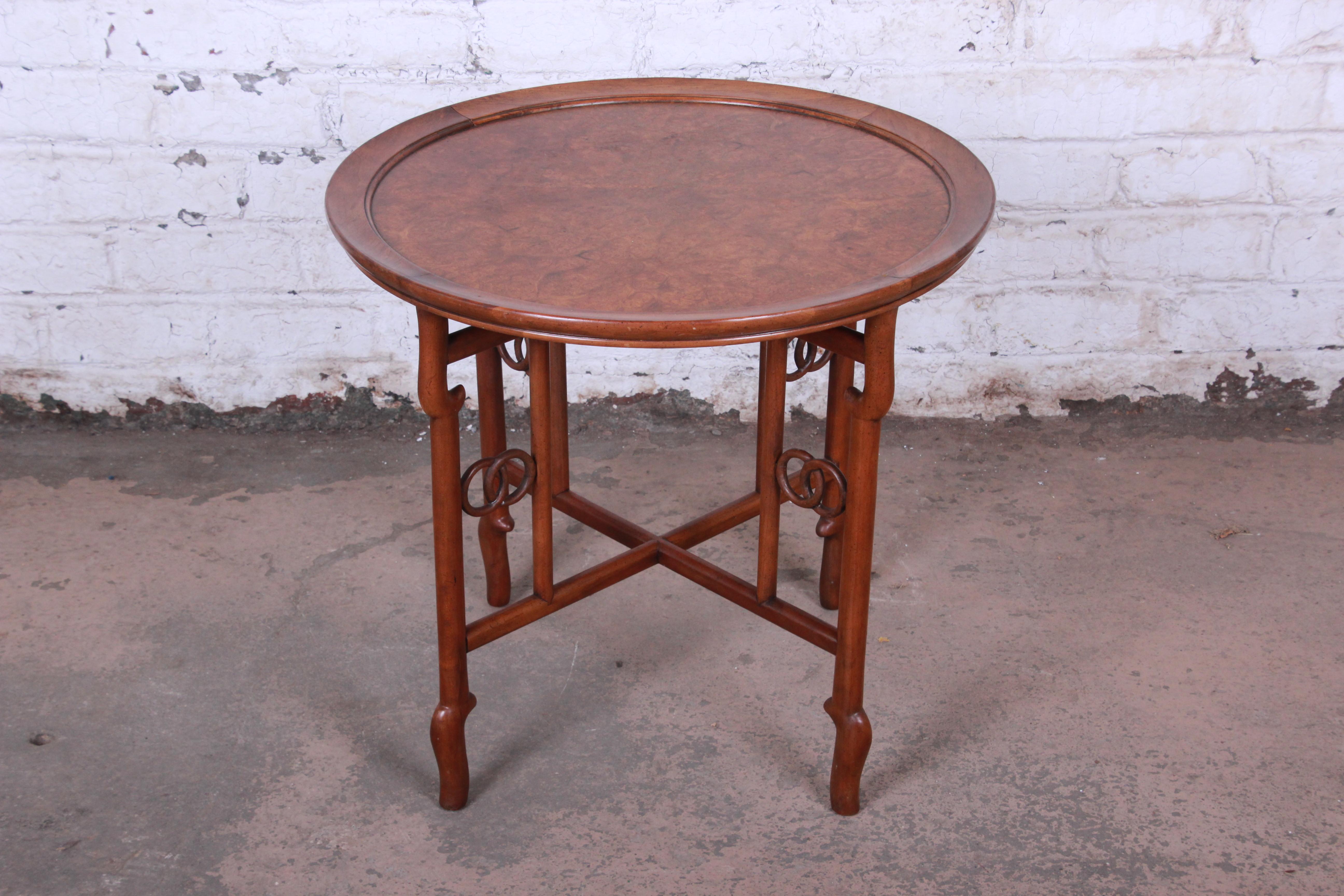 Chinoiserie Michael Taylor Baker Far East Collection Walnut and Burl Wood Occasional Table