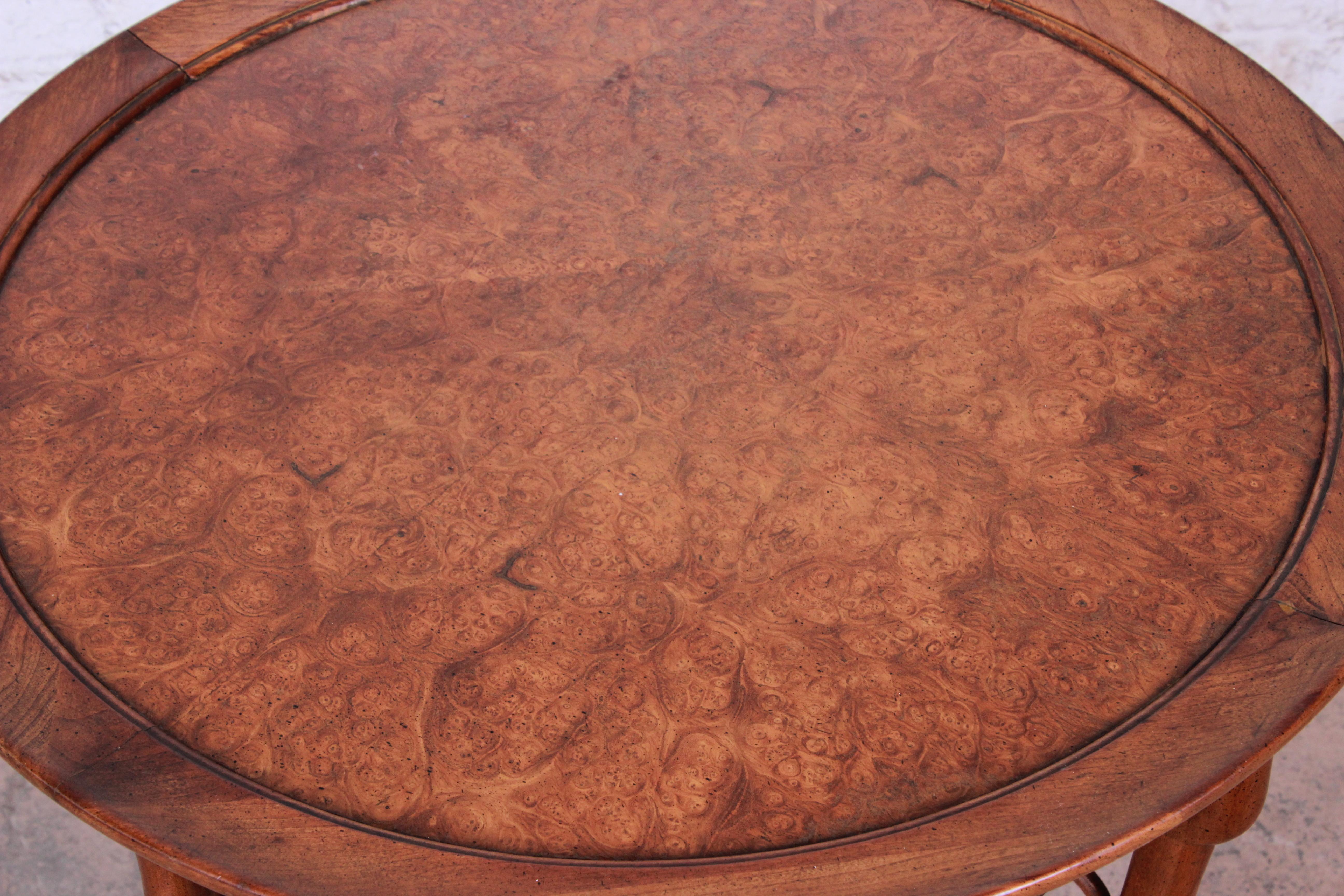 Michael Taylor Baker Far East Collection Walnut and Burl Wood Occasional Table In Good Condition In South Bend, IN