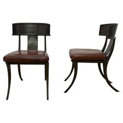 Michael Taylor Bronzed Klismos Garden Chairs with Leather Cushions, 1990s