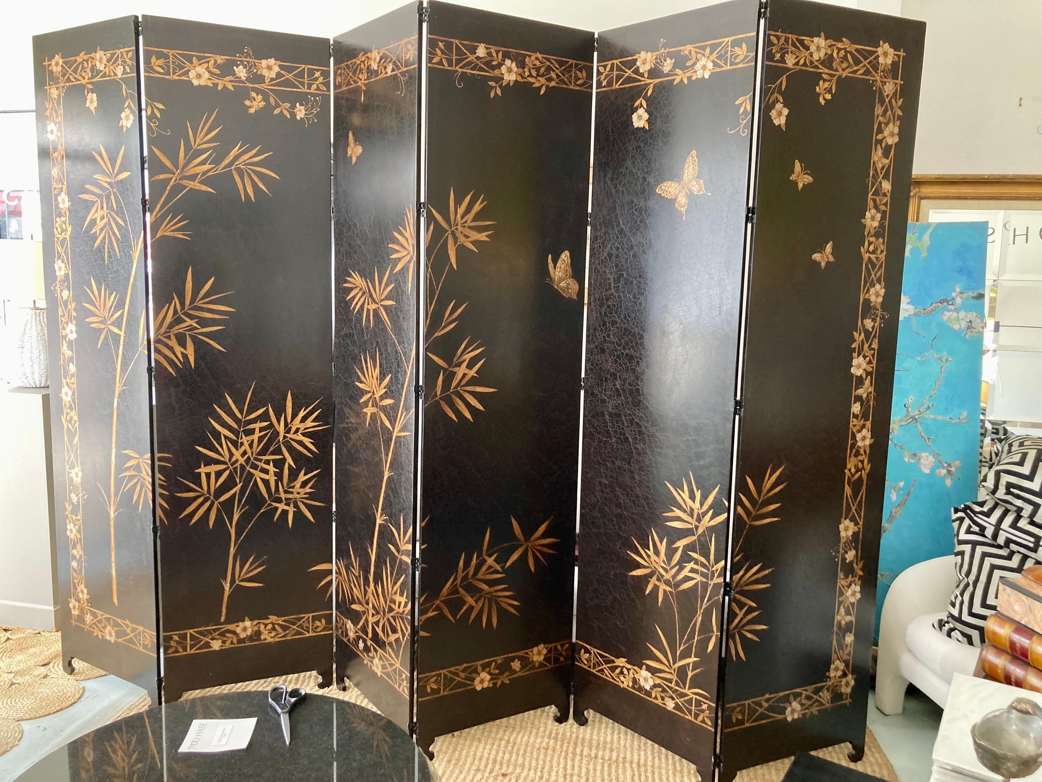 Michael Taylor Chinoiserie Coromandel Large Six Panel Folding Screen (paravent à six panneaux) Bon état - En vente à Los Angeles, CA