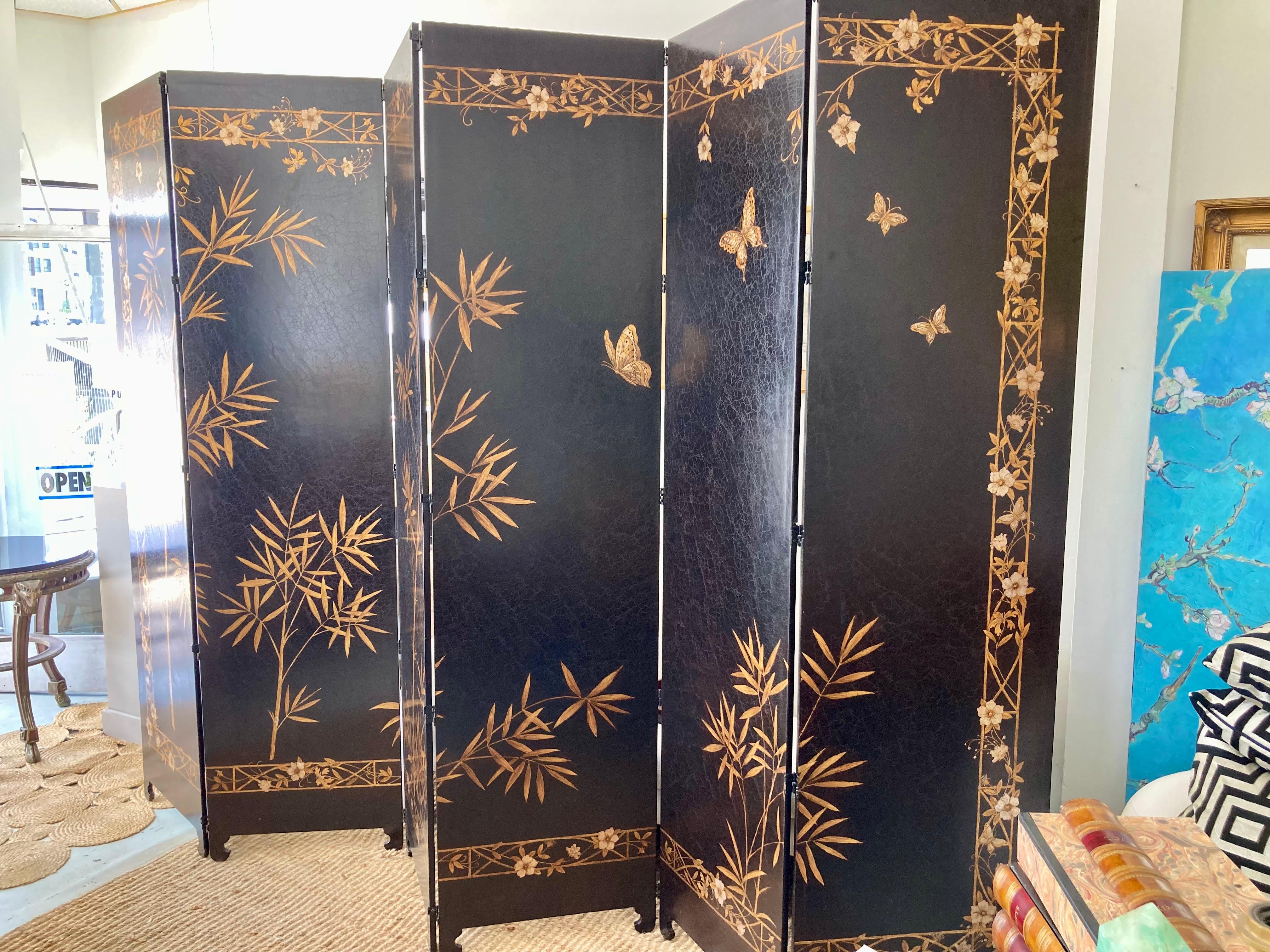 Fin du 20e siècle Michael Taylor Chinoiserie Coromandel Large Six Panel Folding Screen (paravent à six panneaux) en vente