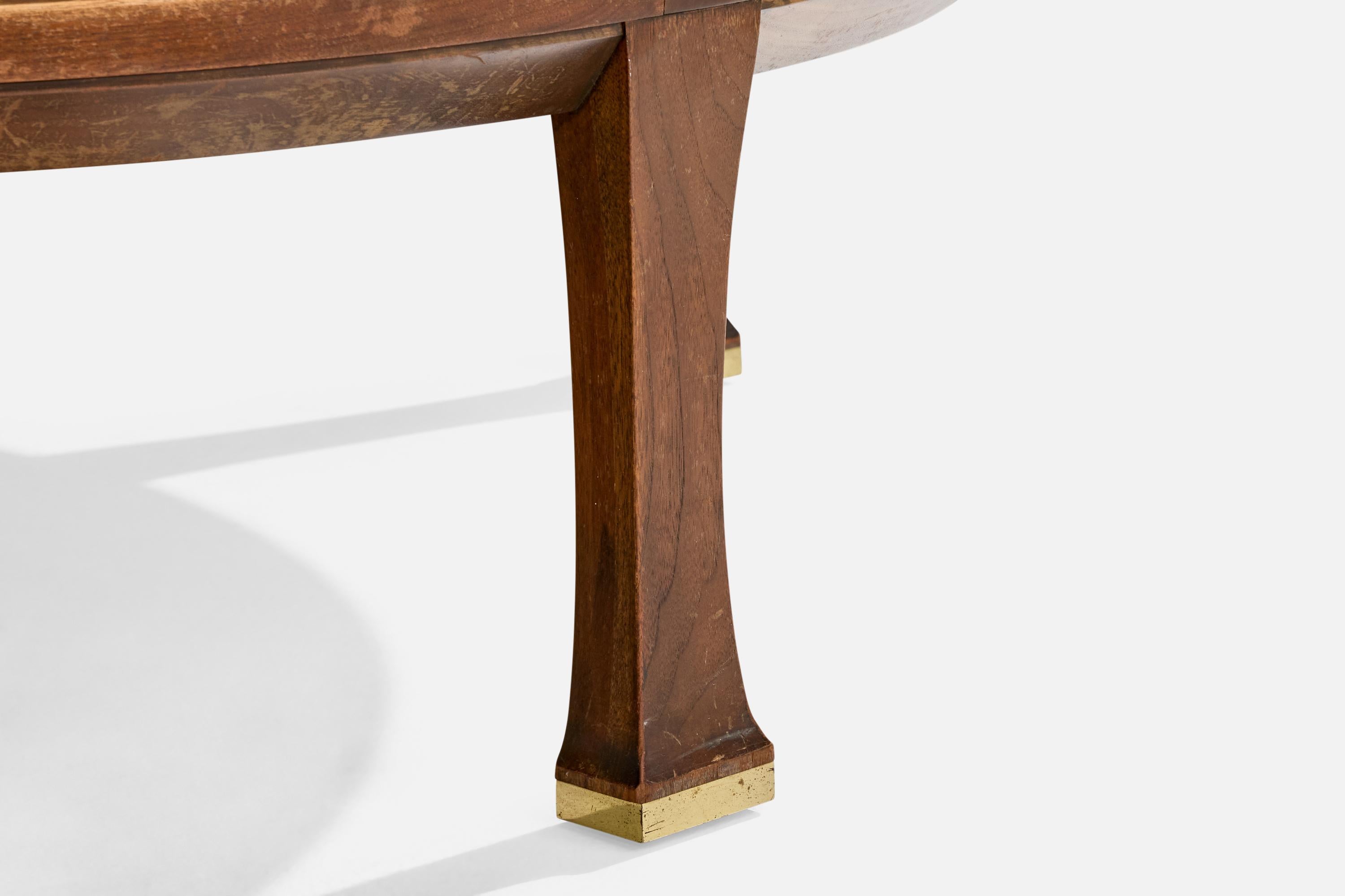 Michael Taylor, Coffee Table, Walnut, Brass, USA, 1950s For Sale 3