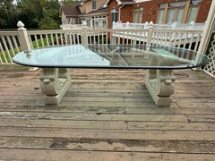 Michael Taylor Designs - Dining Table Cast Stone Lyre Bases & Oval Glass Top