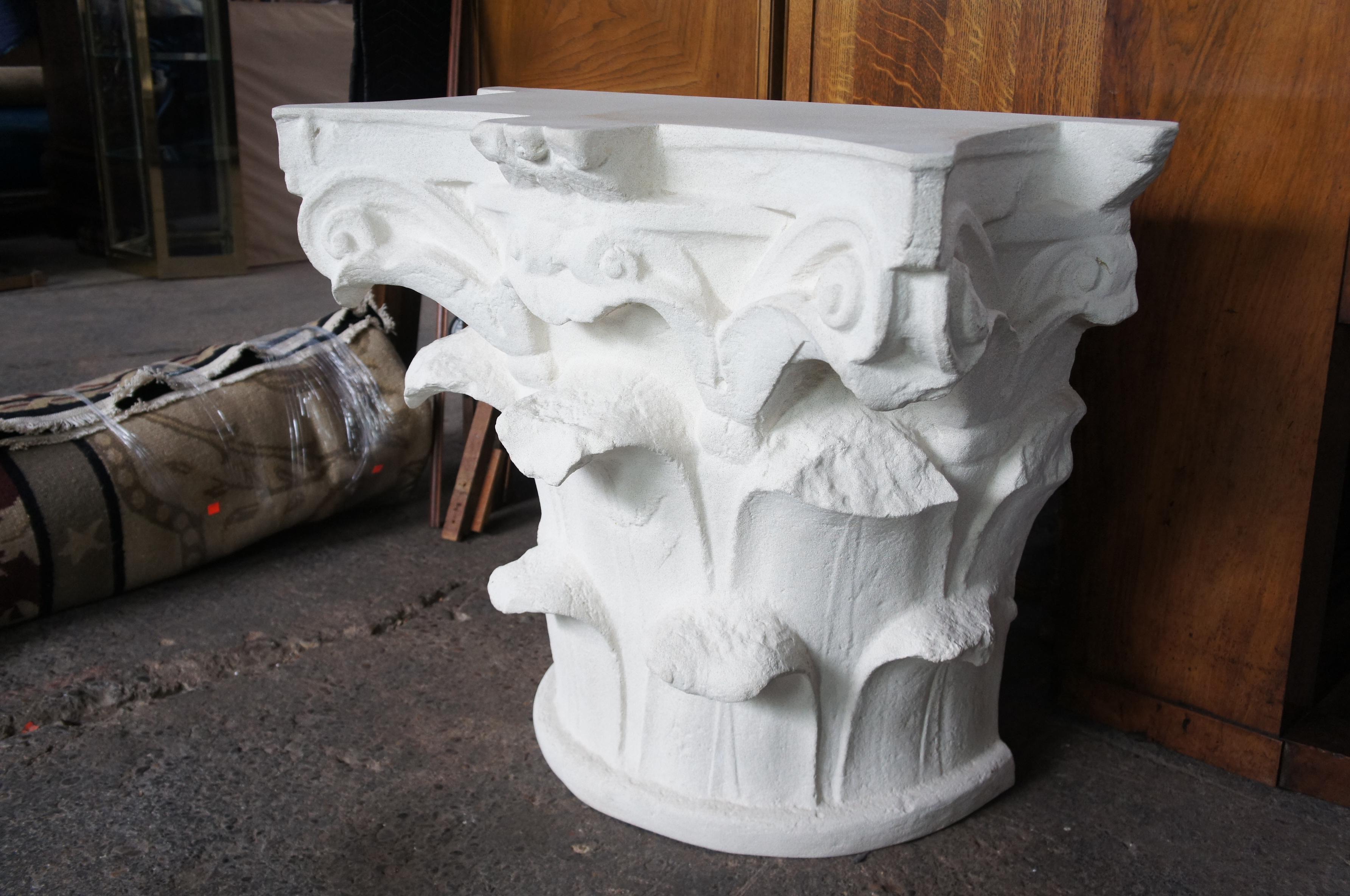Classical Roman Michael Taylor Designs Faux Stone Spanish Capital Console Entry Table MTD-2014 For Sale