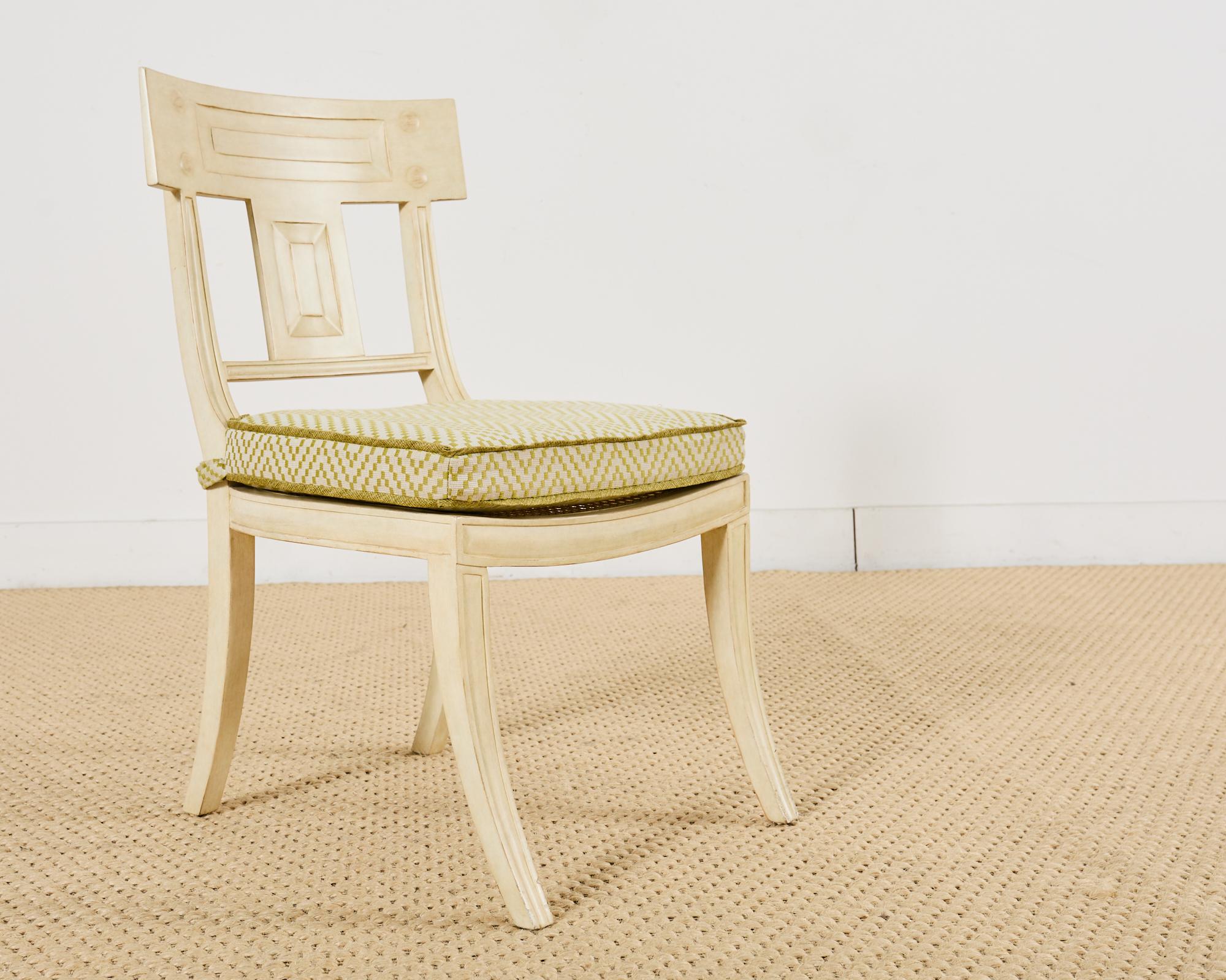 Neoclassical Michael Taylor Designs White Klismos Lacquered Dining Chair For Sale