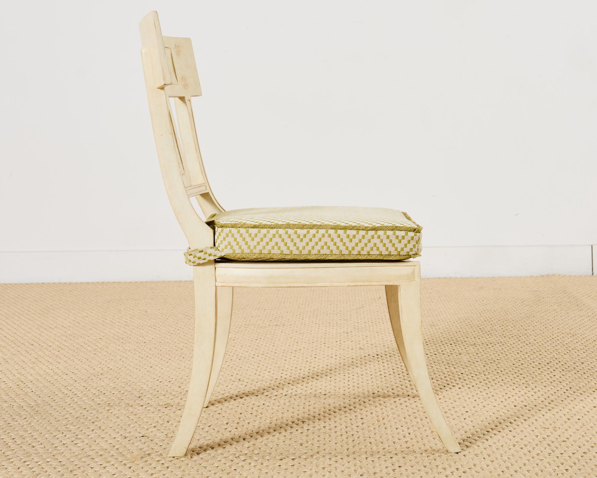 Fabric Michael Taylor Designs White Klismos Lacquered Dining Chair For Sale