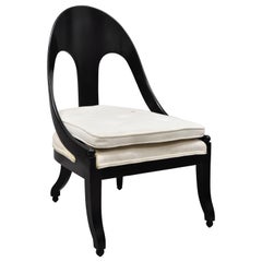 Michael Taylor for Baker Black Lacquer Spoon Back Slipper Klismos Accent Chair