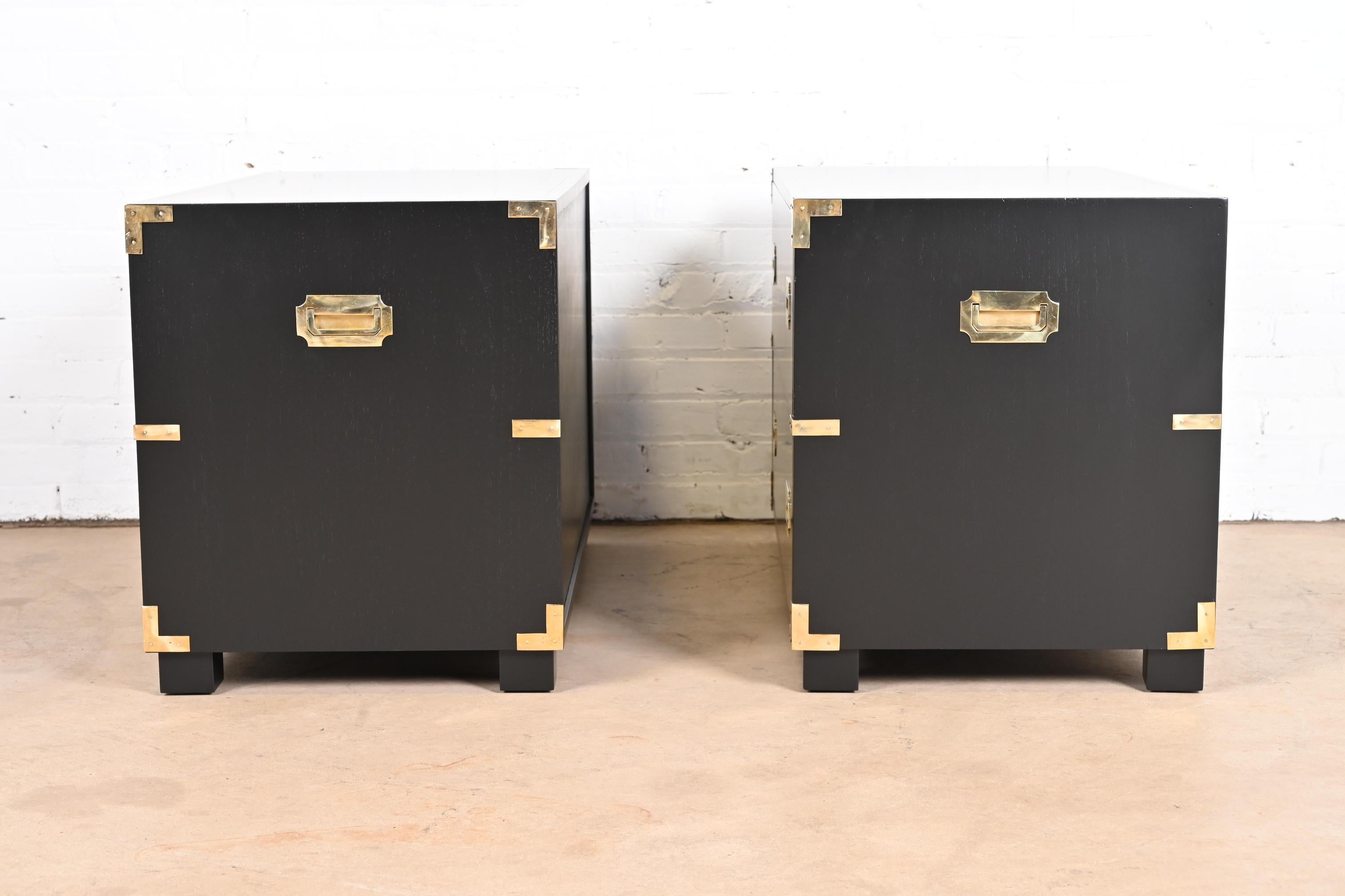 Michael Taylor for Baker Black Lacquered Campaign Commodes or Bedside Chests 5