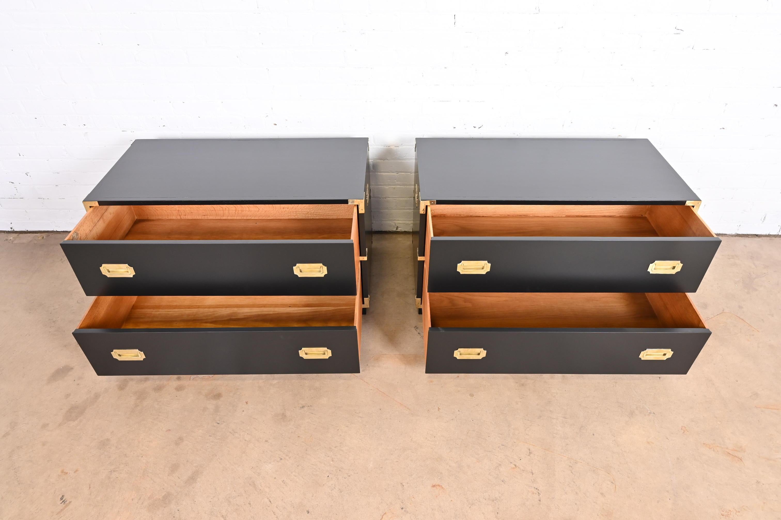 Michael Taylor for Baker Black Lacquered Campaign Commodes or Bedside Chests 1