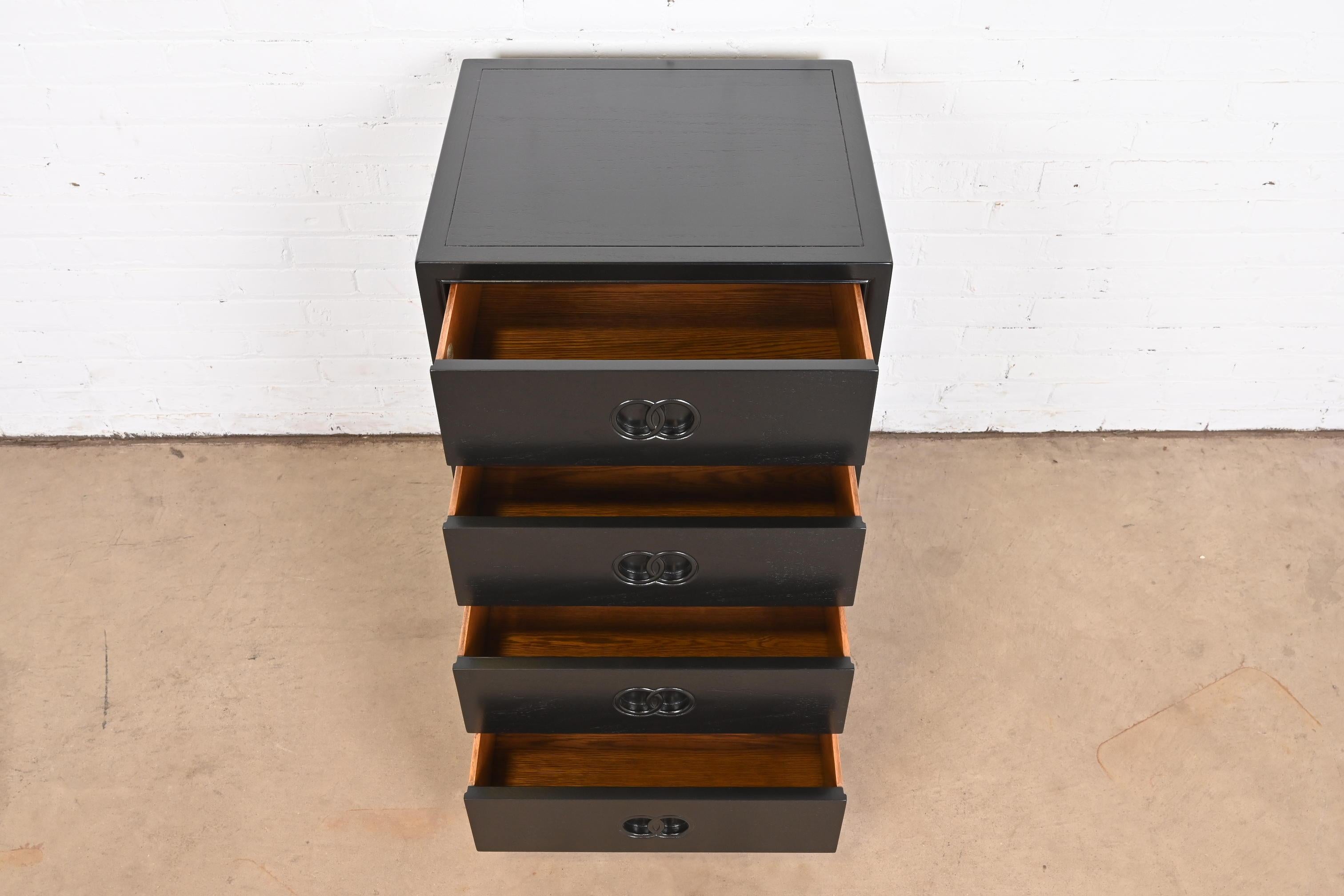 Michael Taylor for Baker Black Lacquered Chest of Drawers, Newly Refinished For Sale 3