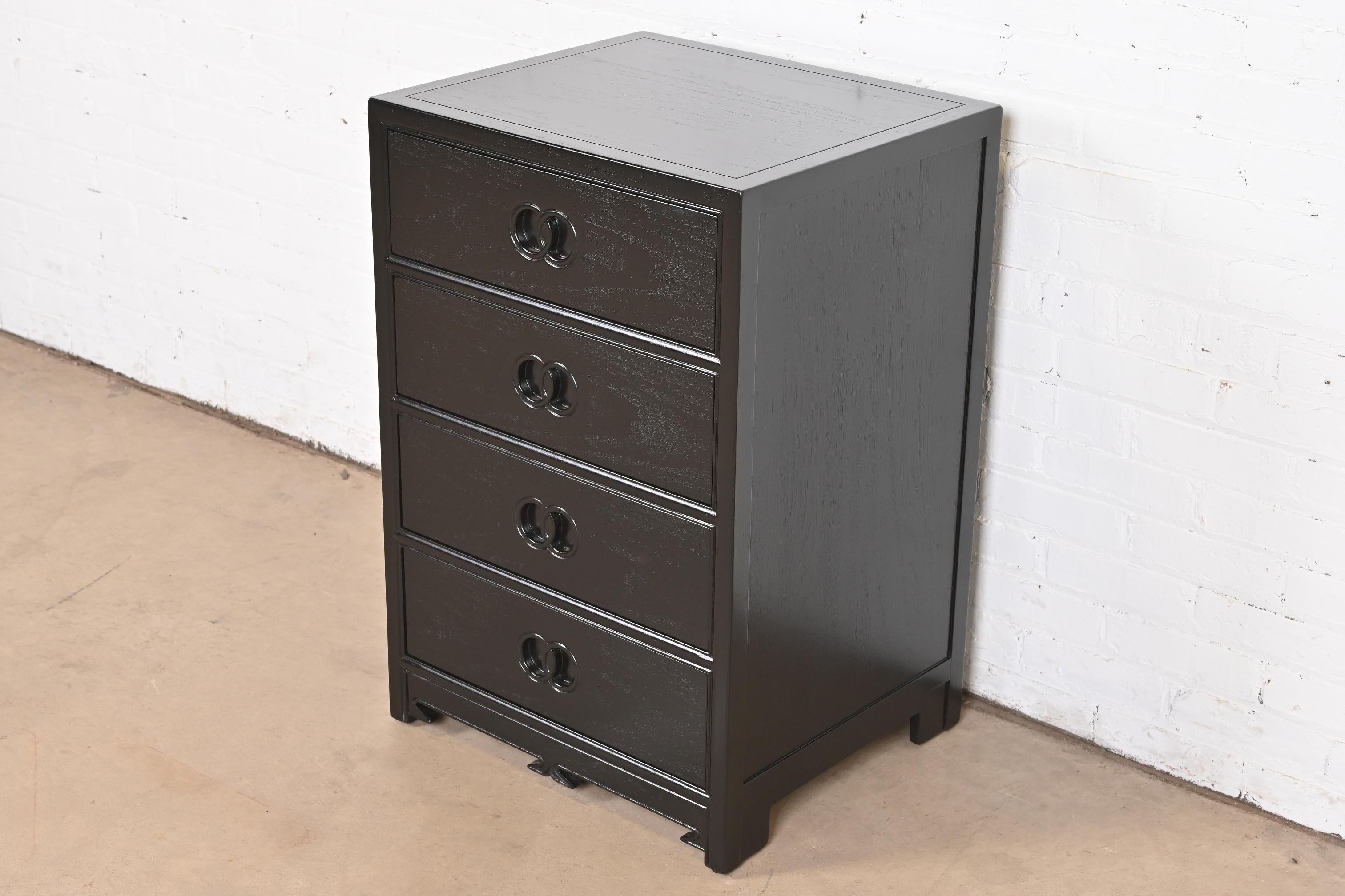 Michael Taylor for Baker Black Lacquered Chest of Drawers, Newly Refinished In Good Condition For Sale In South Bend, IN