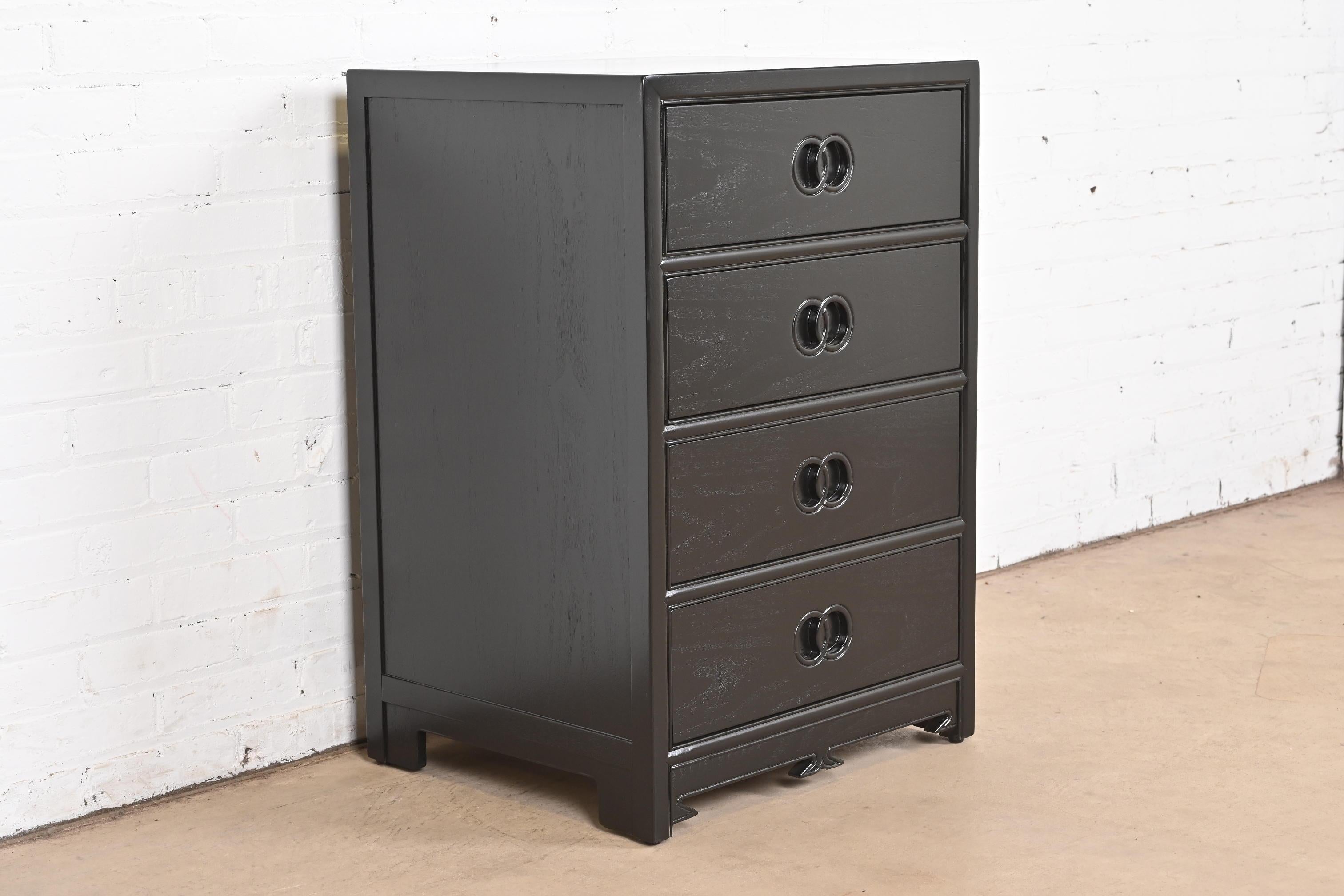 Mid-20th Century Michael Taylor for Baker Black Lacquered Chest of Drawers, Newly Refinished For Sale