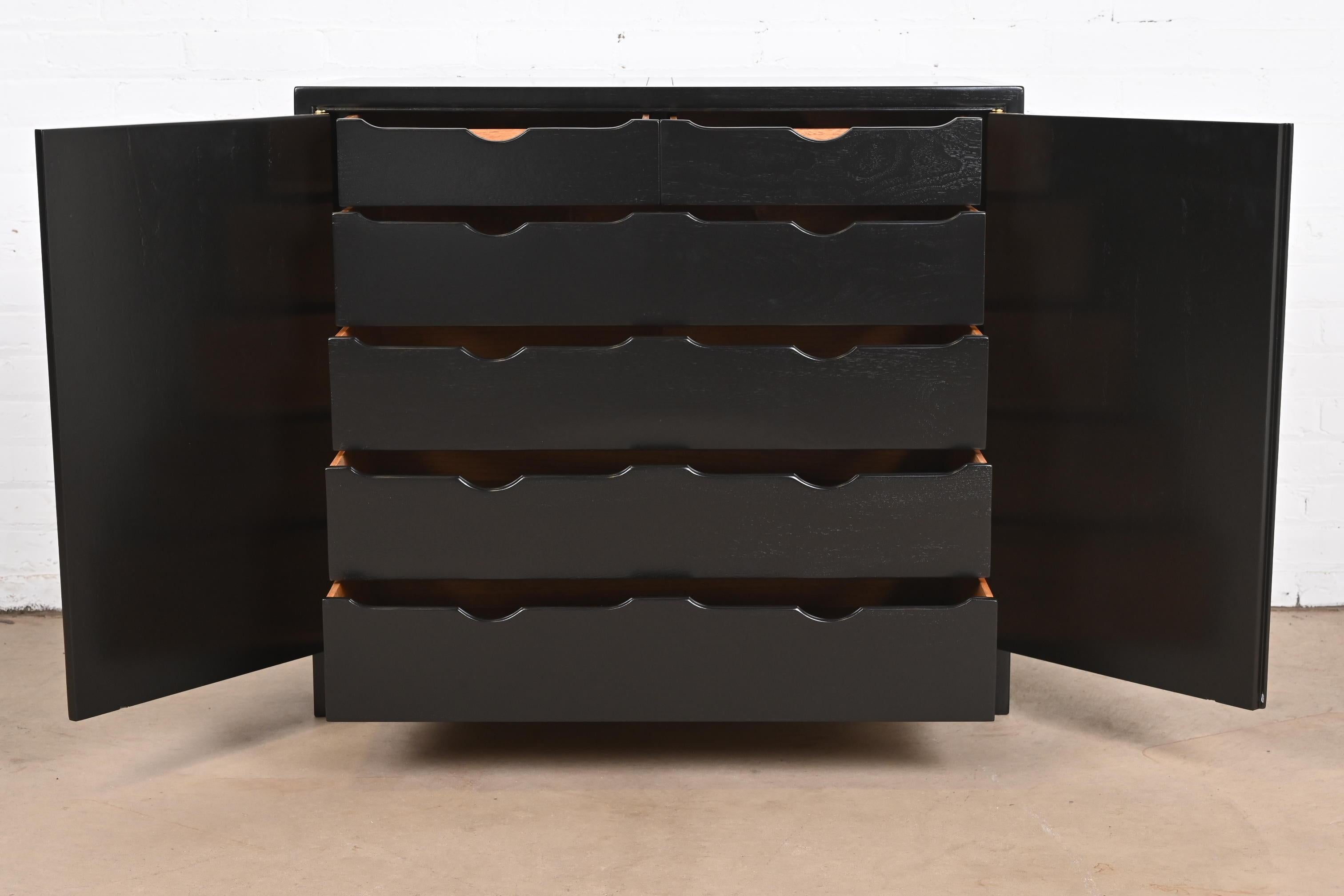 Michael Taylor for Baker Black Lacquered Chest of Drawers, Newly Refinished For Sale 1