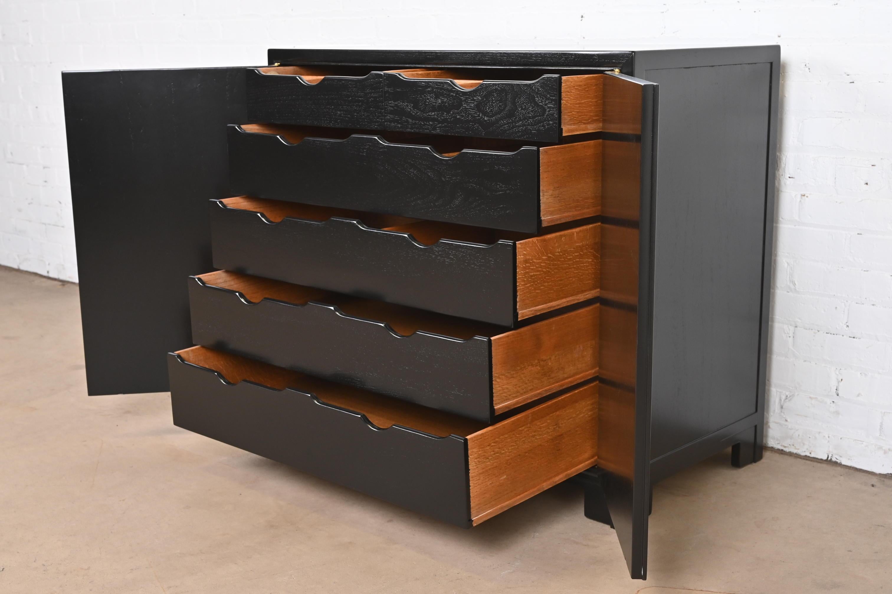 Michael Taylor for Baker Black Lacquered Chest of Drawers, Newly Refinished For Sale 2