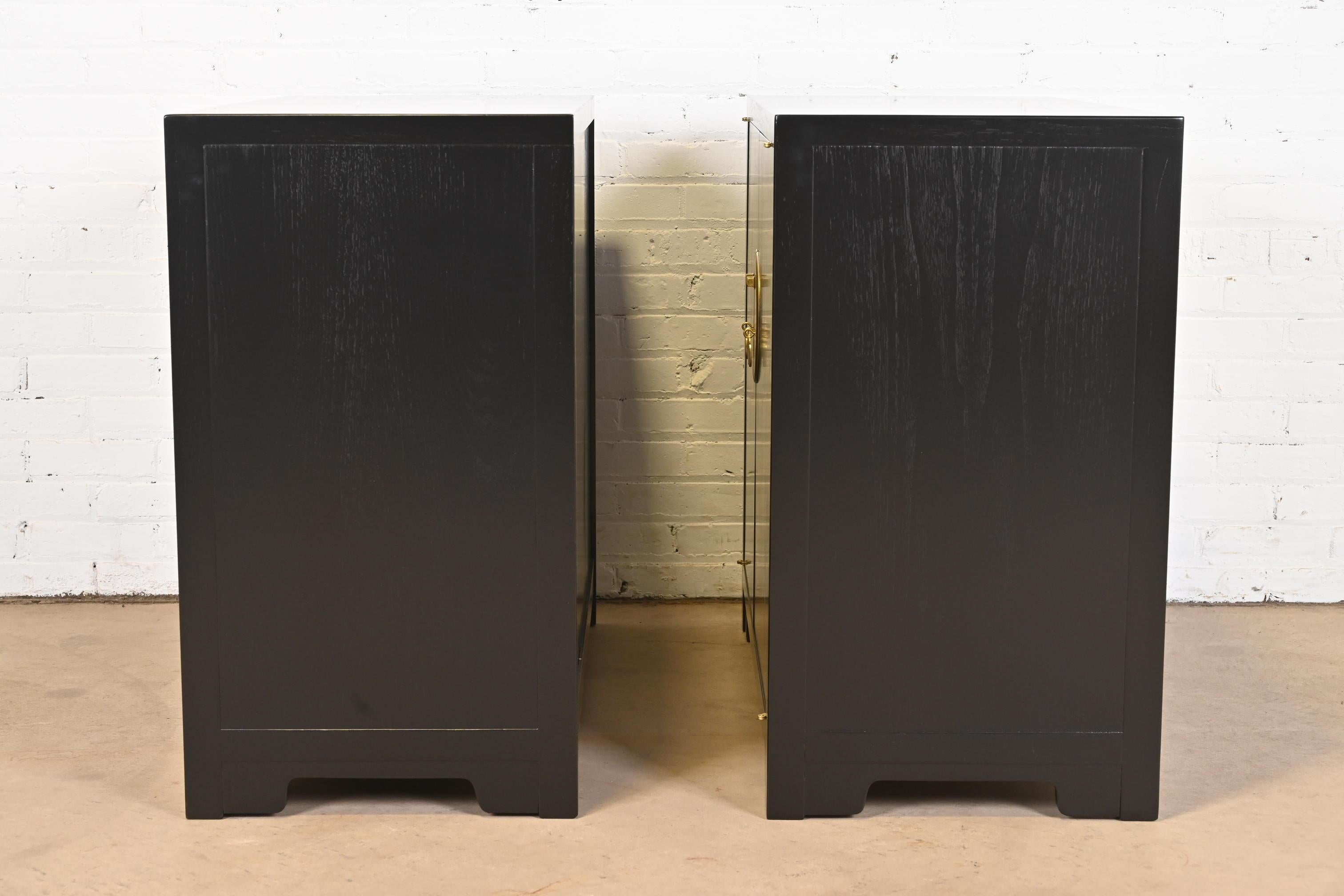 Michael Taylor for Baker Black Lacquered Chinoiserie Cabinets, Newly Refinished 5