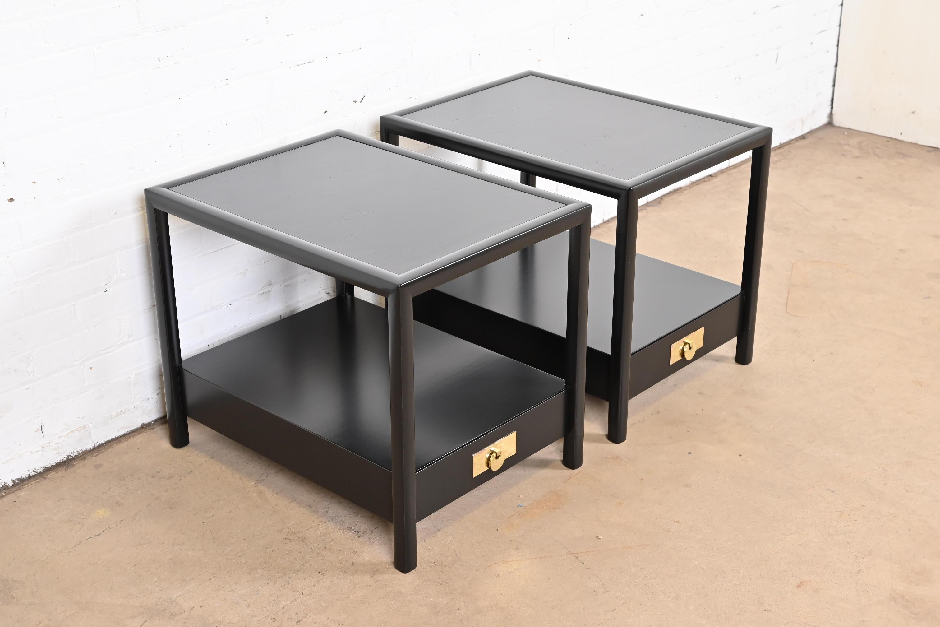 Mid-20th Century Michael Taylor for Baker Black Lacquered Nightstands or End Tables, Refinished